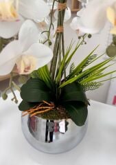 GÜMÜŞ JAPON VAZODA 6 DAL ISLAK ORKİDE ARANJMANI