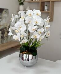 GÜMÜŞ JAPON VAZODA 6 DAL ISLAK ORKİDE ARANJMANI