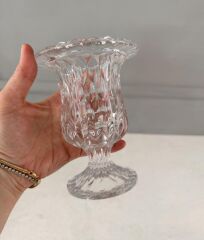 MİNİ BOY KRİSTAL AYAKLI ELMAS CAM VAZO BUHURDANLIK 14 CM