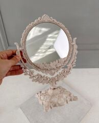 VİNTAGE YUVARLAK MAKYAJ AYNASI AYAKLI ÇİFT TARAFLI