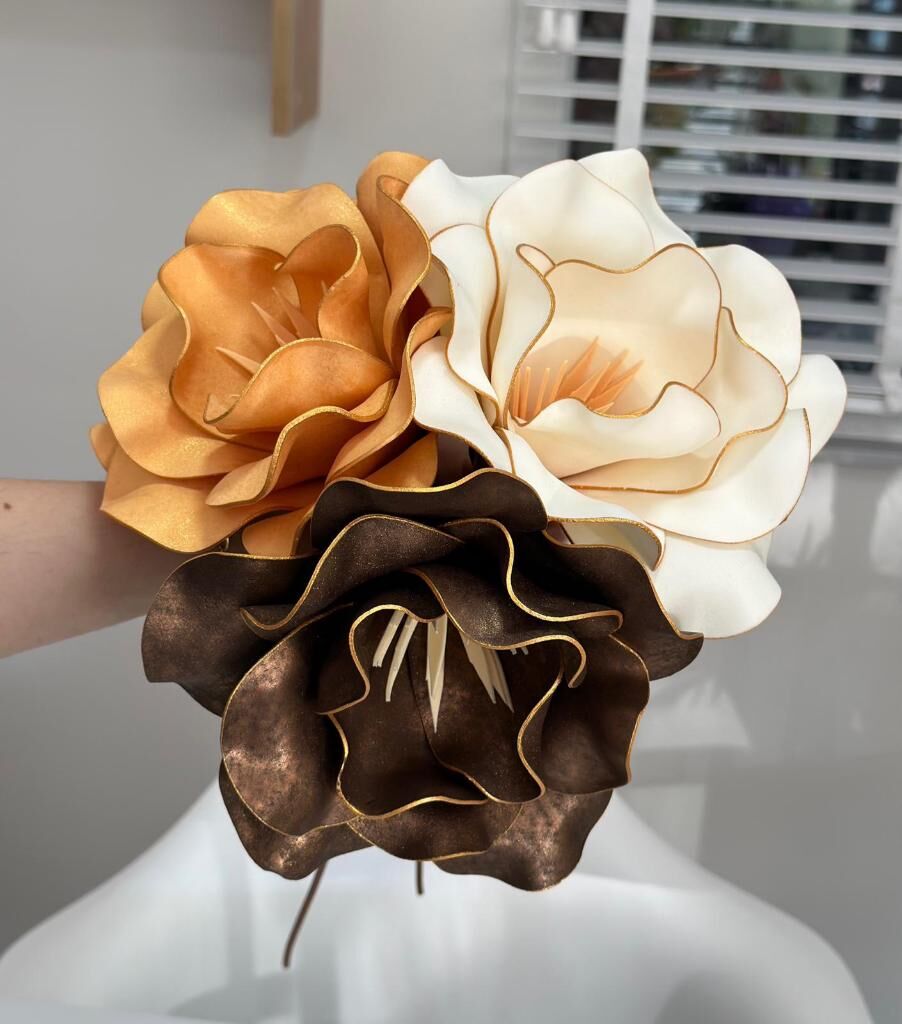 3'LÜ LATEKS EVA ÇİÇEK KAHVE-KREM-GOLD