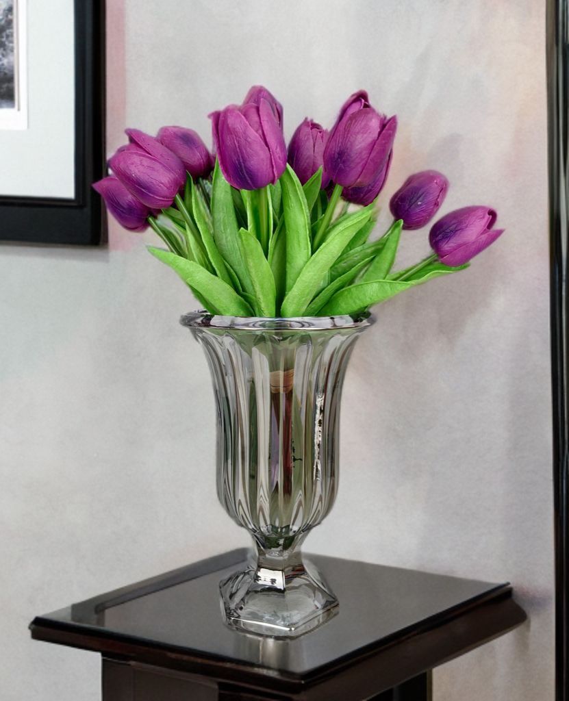 AYAKLI BOMBELİ CAM VAZO FÜME 23x15 CM