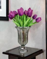 AYAKLI BOMBELİ CAM VAZO FÜME 23x15 CM