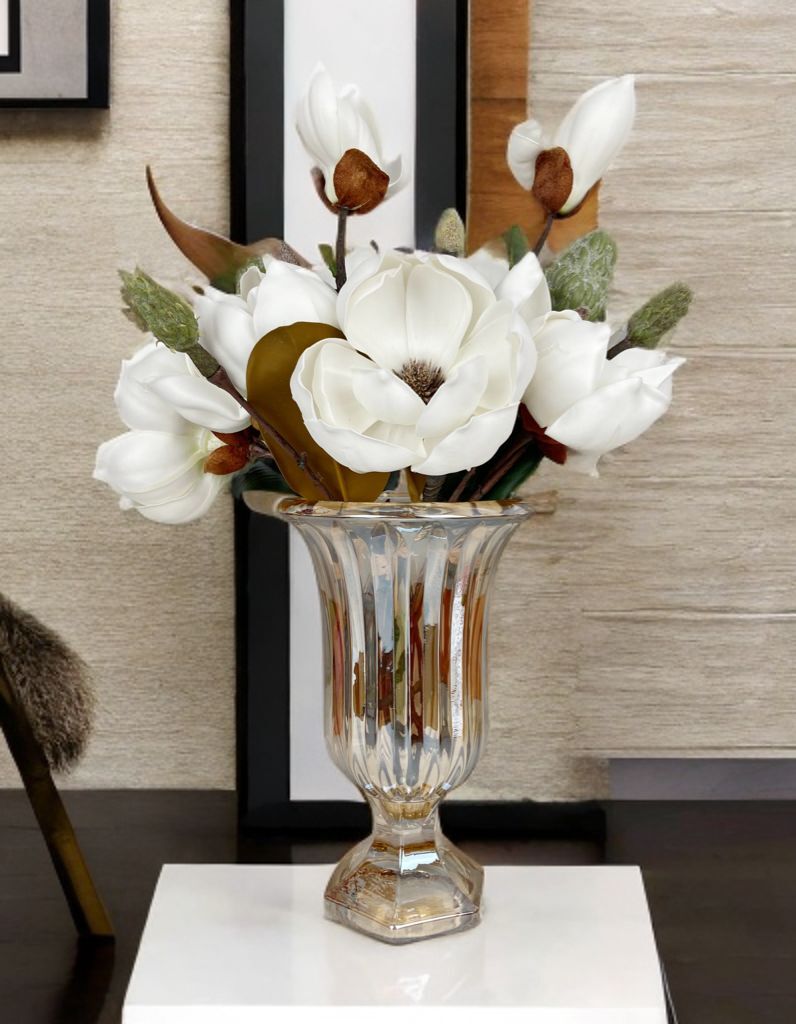 AYAKLI BOMBELİ CAM VAZO GOLD 23X15 CM