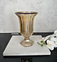 AYAKLI BOMBELİ CAM VAZO GOLD 23X15 CM