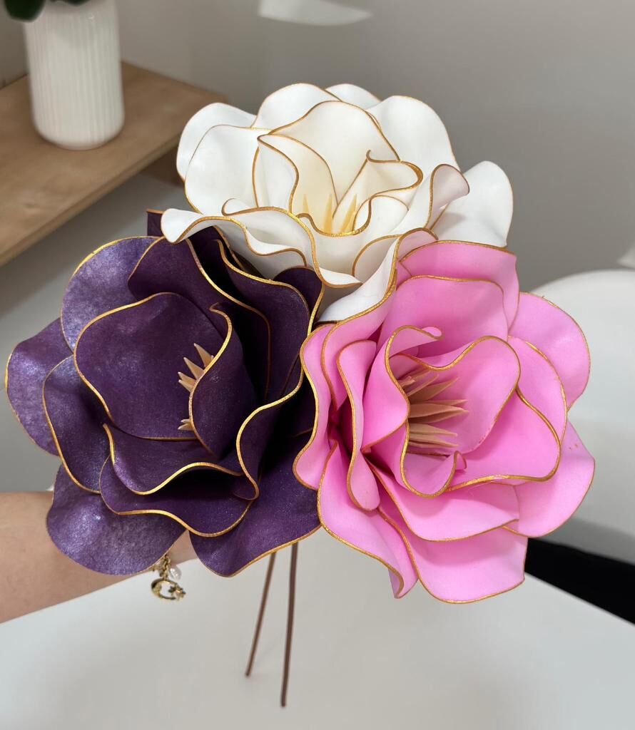 3'LÜ LATEKS EVA ÇİÇEK MOR-BEYAZ-PEMBE