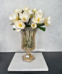 AYAKLI BOMBELİ CAM VAZO GOLD 28X18 CM