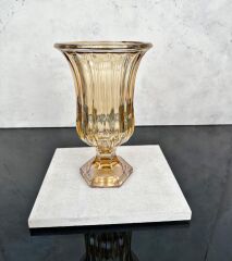 AYAKLI BOMBELİ CAM VAZO GOLD 28X18 CM