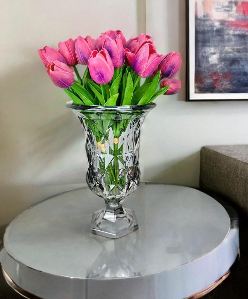 AYAKLI PRİZMA CAM VAZO FÜME 28X18 CM