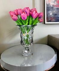 AYAKLI PRİZMA CAM VAZO FÜME 28X18 CM