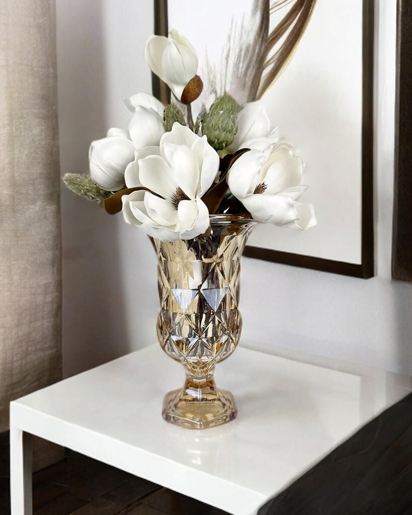 AYAKLI PRİZMA CAM VAZO GOLD 28X18 CM