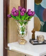 AYAKLI PRİZMA CAM VAZO GOLD 28X18 CM