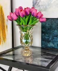 AYAKLI PRİZMA CAM VAZO GOLD 28X18 CM