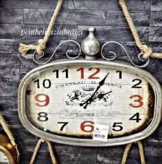 ESKİTME METAL HALATLI OVAL SAAT GÜMÜŞ BÜYÜK