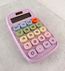 RENKLİ TASARIM MEKANİK TUŞLU HESAP MAKİNESİ LİLA RENK
