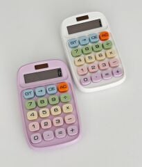 RENKLİ TASARIM MEKANİK TUŞLU HESAP MAKİNESİ PEMBE RENK