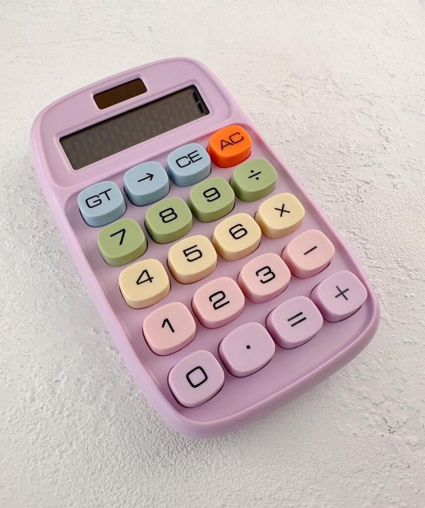 RENKLİ TASARIM MEKANİK TUŞLU HESAP MAKİNESİ LİLA RENK