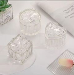 3'LÜ FİYONK MODEL KAPAKLI CAM KUTU ŞEKERLİK KARE-YUVARLAK-KALP