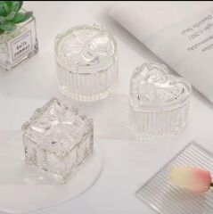 3'LÜ FİYONK MODEL KAPAKLI CAM KUTU ŞEKERLİK KARE-YUVARLAK-KALP