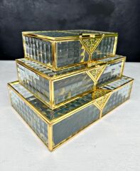 LÜKS PRİZMA CAM MÜCEVHER SÖZ NİŞAN ÇİKOLATA KUTUSU GOLD KÜÇÜK