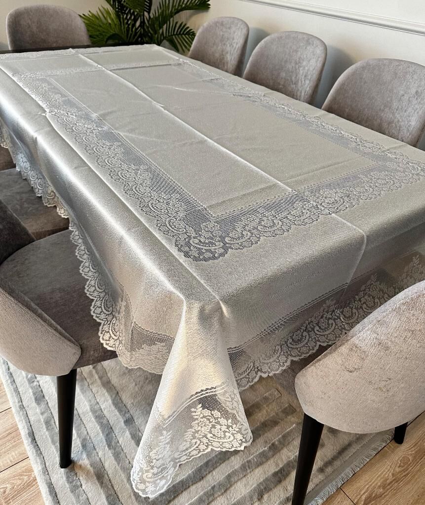 LEKE TUTMAZ DANTEL MODEL MASA ÖRTÜSÜ GRİ 160X220 CM