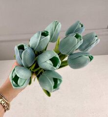 10'LU YAPAY ISLAK LALE BUKETİ 1.KALİTE MİNT YEŞİLİ