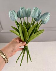 10'LU YAPAY ISLAK LALE BUKETİ 1.KALİTE MİNT YEŞİLİ