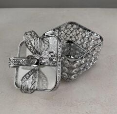 KRİSTAL TAŞLI FİYONK MODEL KARE ŞEKERLİK KUTU GÜMÜŞ