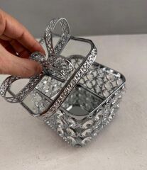 KRİSTAL TAŞLI FİYONK MODEL KARE ŞEKERLİK KUTU GÜMÜŞ