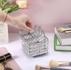 KRİSTAL TAŞLI FİYONK MODEL KARE ŞEKERLİK KUTU GÜMÜŞ