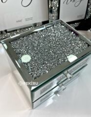 AYNALI MÜCEVHER KUTUSU SWAROVSKİ TAŞLI ÇEKMECELİ GÜMÜŞ
