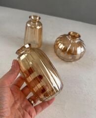 3'LÜ MİNİMALİST DEKORATİF CAM ŞİŞE VAZO SETİ GOLD