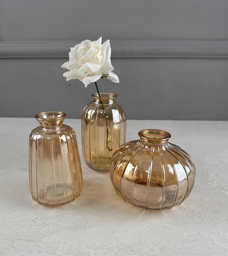 3'LÜ MİNİMALİST DEKORATİF CAM ŞİŞE VAZO SETİ GOLD