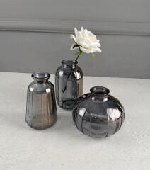 3'LÜ MİNİMALİST DEKORATİF CAM ŞİŞE VAZO SETİ FÜME