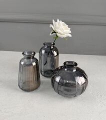 3'LÜ MİNİMALİST DEKORATİF CAM ŞİŞE VAZO SETİ FÜME
