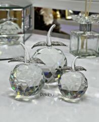 3'LÜ KRİSTAL CAM ELMA DEKOR GÜMÜŞ