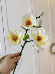 LÜKS 3 KAFALI ISLAK MANOLYA DALI SARI BEYAZ 55 CM