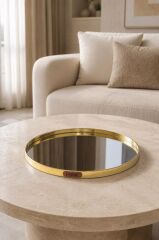 YUVARLAK MODEL AYNALI SUNUM TEPSİ DEKOR GOLD 25 CM