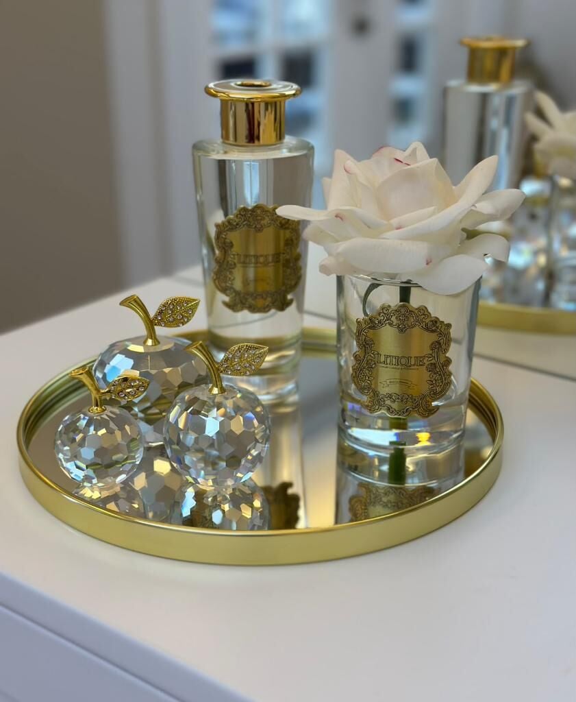 YUVARLAK MODEL AYNALI SUNUM TEPSİ DEKOR GOLD 25 CM
