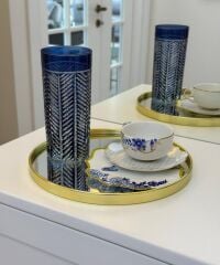 YUVARLAK MODEL AYNALI SUNUM TEPSİ DEKOR GOLD 25 CM