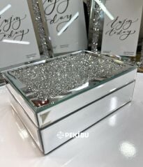 AYNALI MÜCEVHER KUTUSU SWAROVSİ TAŞLI BÖLMELİ GÜMÜŞ