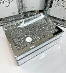 AYNALI MÜCEVHER KUTUSU SWAROVSİ TAŞLI BÖLMELİ GÜMÜŞ