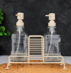 2'Lİ METAL STANTLI CAM SABUNLUK KREM (4 ADET ETİKET)