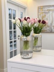 SİLİNDİR MODEL İTHAL CAM VAZO GÜMÜŞ 27 CM