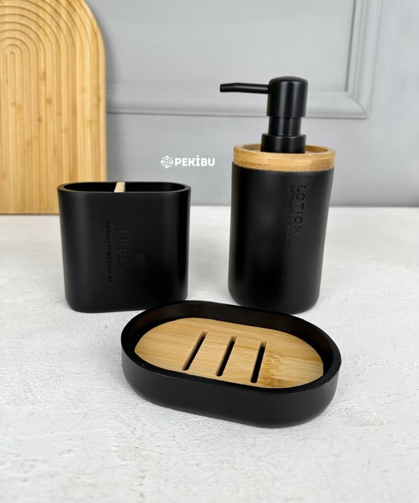 3'LÜ POLİRESİN BANYO SABUNLUK SETİ SİYAH