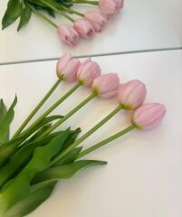 5'Lİ PREMİUM KALİTE YAPAY ISLAK LALE BUKETİ AÇIK PEMBE
