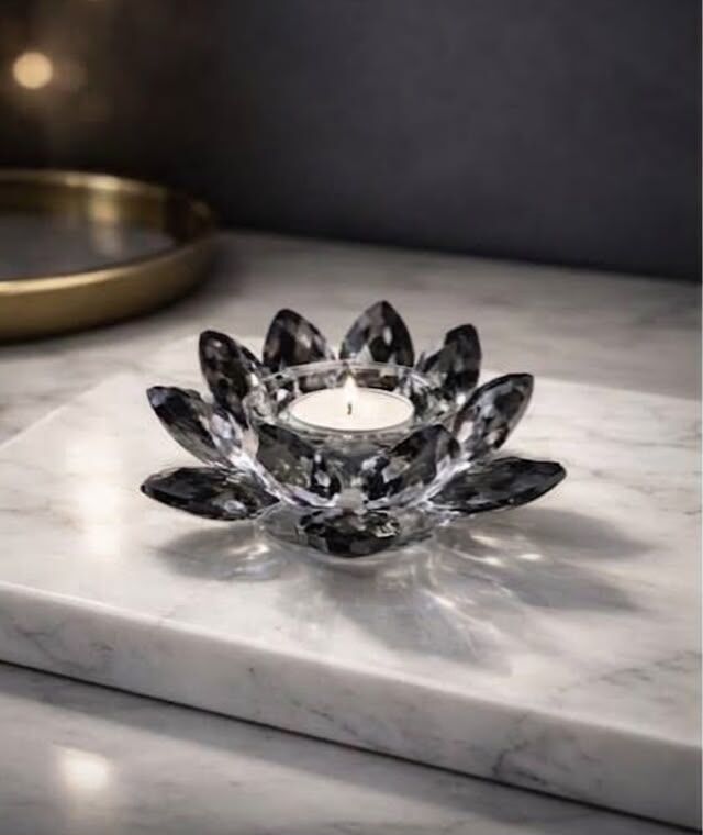 KRİSTAL NİLÜFER LOTUS OBJE MUMLUK FÜME