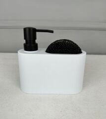 SÜNGERLİK BÖLMELİ OVAL AKRİLİK SIVI SABUNLUK BEYAZ