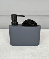 SÜNGERLİK BÖLMELİ OVAL AKRİLİK SIVI SABUNLUK GRİ