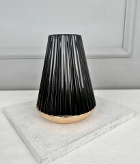 ÇİZGİLİ METAL VAZO SİYAH GOLD ORTA